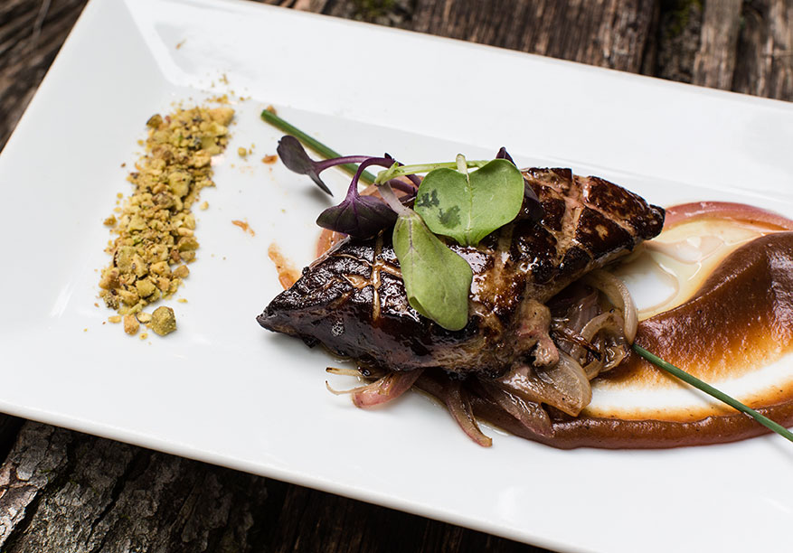 Cafe des Architectes signature dishes Hudson Valley Foie Gras
Roasted Duck Breast
Bershire Pork Belly Sandwich
